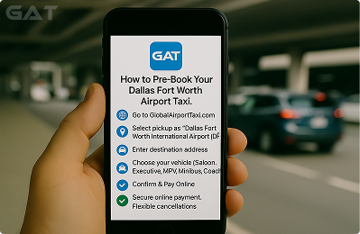 Pre-booked airport taxis waiting at Dallas Fort Airport (DFW) arrivals