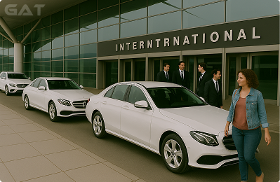 Pre-booked airport taxis waiting at Los Angeles International Airport (LAX) arrivals.