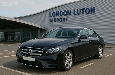 booked airport taxis waiting at London Luton Airport (LTN) arrivals