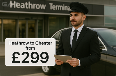 Driver assisting passenger with luggage Heathrow to Chester