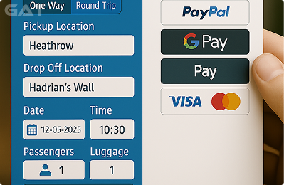 Booking Process Private car from Heathrow to Hardian's Wall