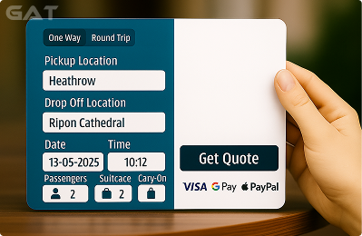 Booking Process Private car from Heathrow to Ripon Yorkshire