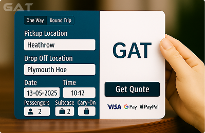 Booking Process Private car from Heathrow to Plymouth Hoe