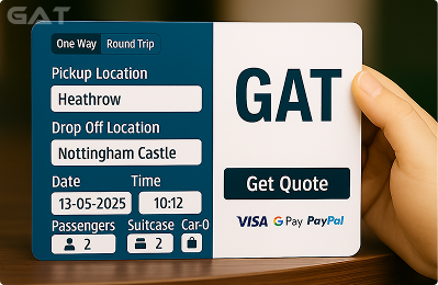 Booking Process Private car from Heathrow to Nottingham Castle
