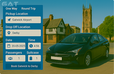 Booking Process Luxury minicab Gatwick to Derby