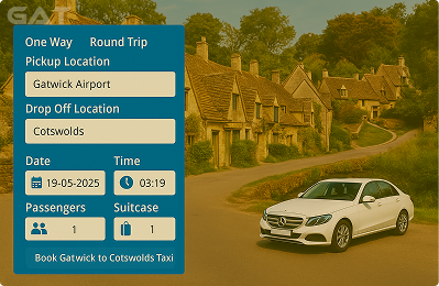Booking Process Luxury minicab Gatwick to Cotswolds