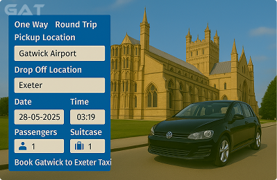 Booking Process Luxury minicab Gatwick to Exeter