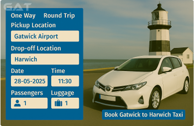 Booking Process Luxury minicab Gatwick to Harwich