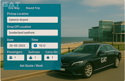 Booking Process Luxury minicab Gatwick to Sunderland