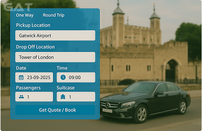Booking Process Luxury minicab Gatwick to Tower Of London