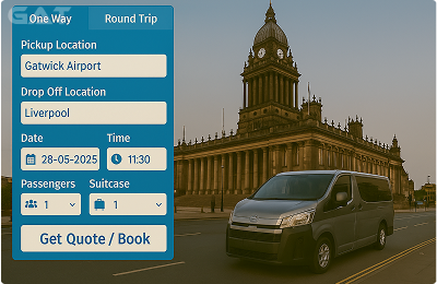 Booking Process Luxury minicab Gatwick to Liverpool