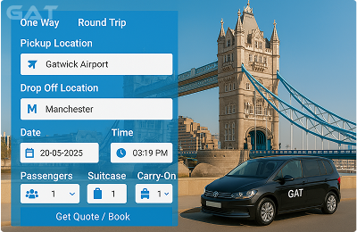 Booking Process Luxury minicab Gatwick to Manchester