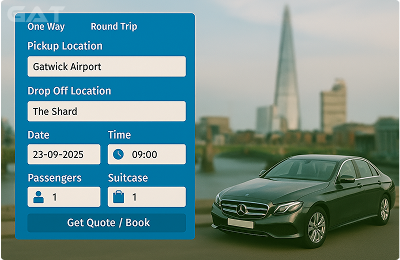 Booking Process Luxury minicab Gatwick to The Shard