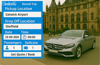 Booking Process Luxury minicab Gatwick to Sheffield