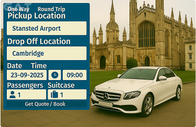 Book Airprt Taxi - Private car Stansted to Cambridge