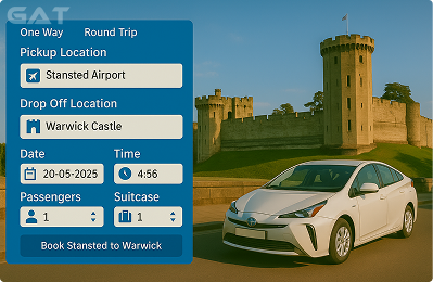 Book Airprt Taxi - Private car Stansted to Warwick Castle