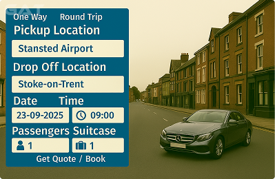 Book Airprt Taxi - Private car Stansted to Stoke-on-Trent