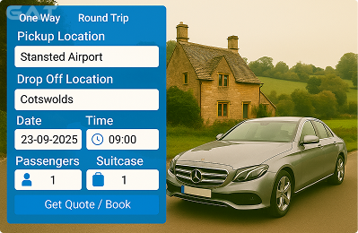 Book Airprt Taxi - Private car Stansted to Cotswolds