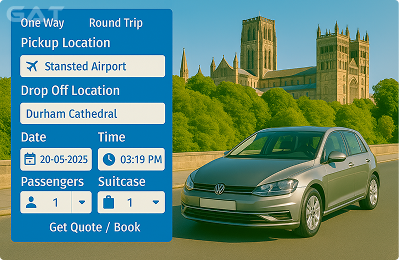 Book Airprt Taxi - Private car Stansted to Durham Cathedral