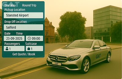 Book Airprt Taxi - Private car Stansted to Salford