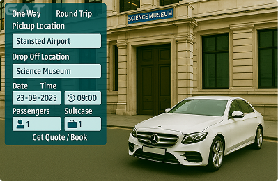 Book Airprt Taxi - Private car Stansted to Science Museum