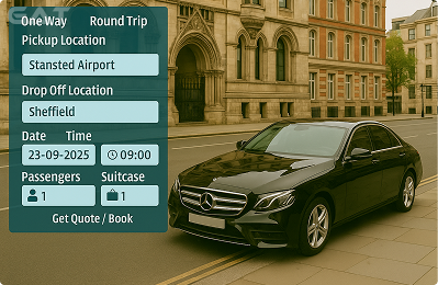 Book Airprt Taxi - Private car Stansted to Sheffield