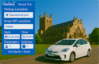 Book Airprt Taxi - Private car Stansted to Exeter Devon