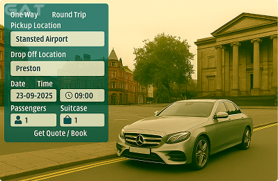 Book Airprt Taxi - Private car Stansted to Preston