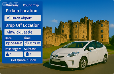 Book Airprt Taxi - Private car Luton to Alnwick Castle