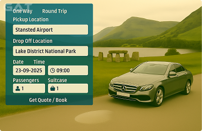 Book Airprt Taxi - Private car Stansted to Lake District National Park