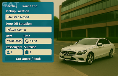 Book Airprt Taxi - Private car Stansted to Milton Keynes