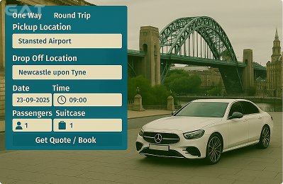 Book Airprt Taxi - Private car Stansted to Newcastle upon Tyne