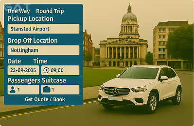 Book Airprt Taxi - Private car Stansted to Nottingham