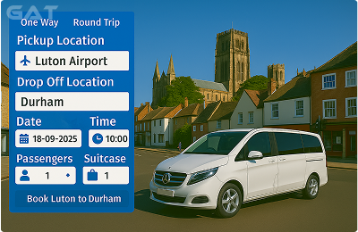 Book Airprt Taxi - Private car Luton to Durham