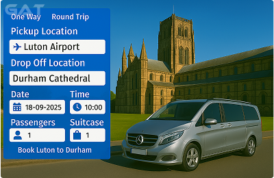 Book Airprt Taxi - Private car Luton to Durham Cathedral