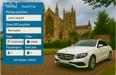 Book Airprt Taxi - Private car Luton to Worcester