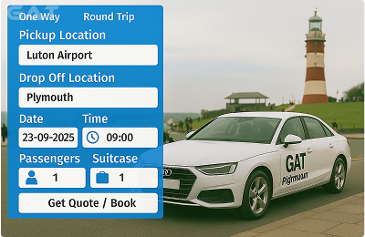 Book Airprt Taxi - Private car Luton to Plymouth