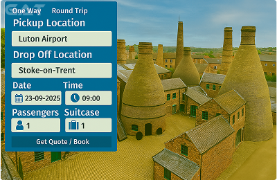 Book Airprt Taxi - Private car Luton to Stoke-on-Trent