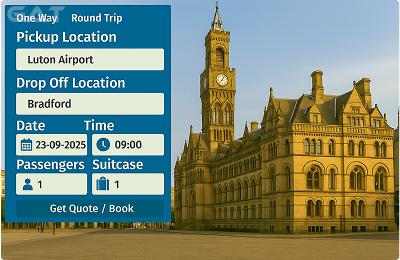 Book Airprt Taxi - Private car London City Airport to Bradford