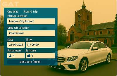 Book Airprt Taxi - Private car London City Airport to Chelmsford