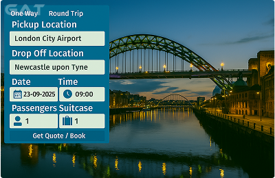 Book Airprt Taxi - Private car London City Airport to Newcastle upon Tyne