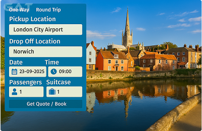 Book Airprt Taxi - Private car London City Airport to Norwich