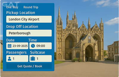 Book Airprt Taxi - Private car London City Airport to Peterborough