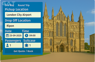 Book Airprt Taxi - Private car London City Airport to Ripon