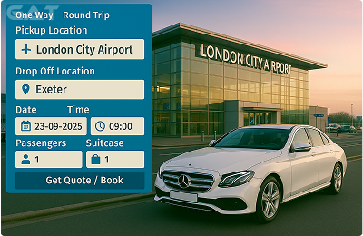 Book Airprt Taxi - Private car London City Airport to Exeter