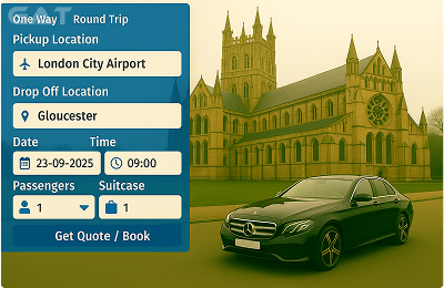 Book Airprt Taxi - Private car London City Airport to Gloucester