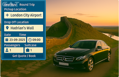 Book Airprt Taxi - Private car London City Airport to Hadrian’s Wall