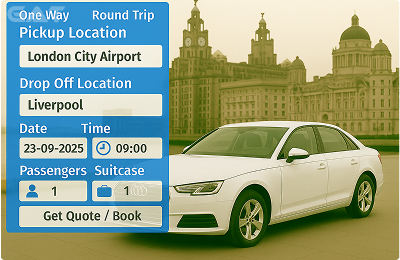 Book Airprt Taxi - Private car London City Airport to Liverpool
