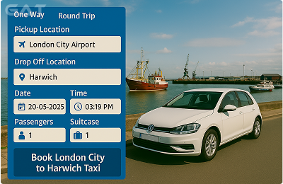 Book Airprt Taxi - Private car London City Airport to Harwich