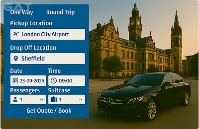 Book Airprt Taxi - Private car London City Airport to Sheffield